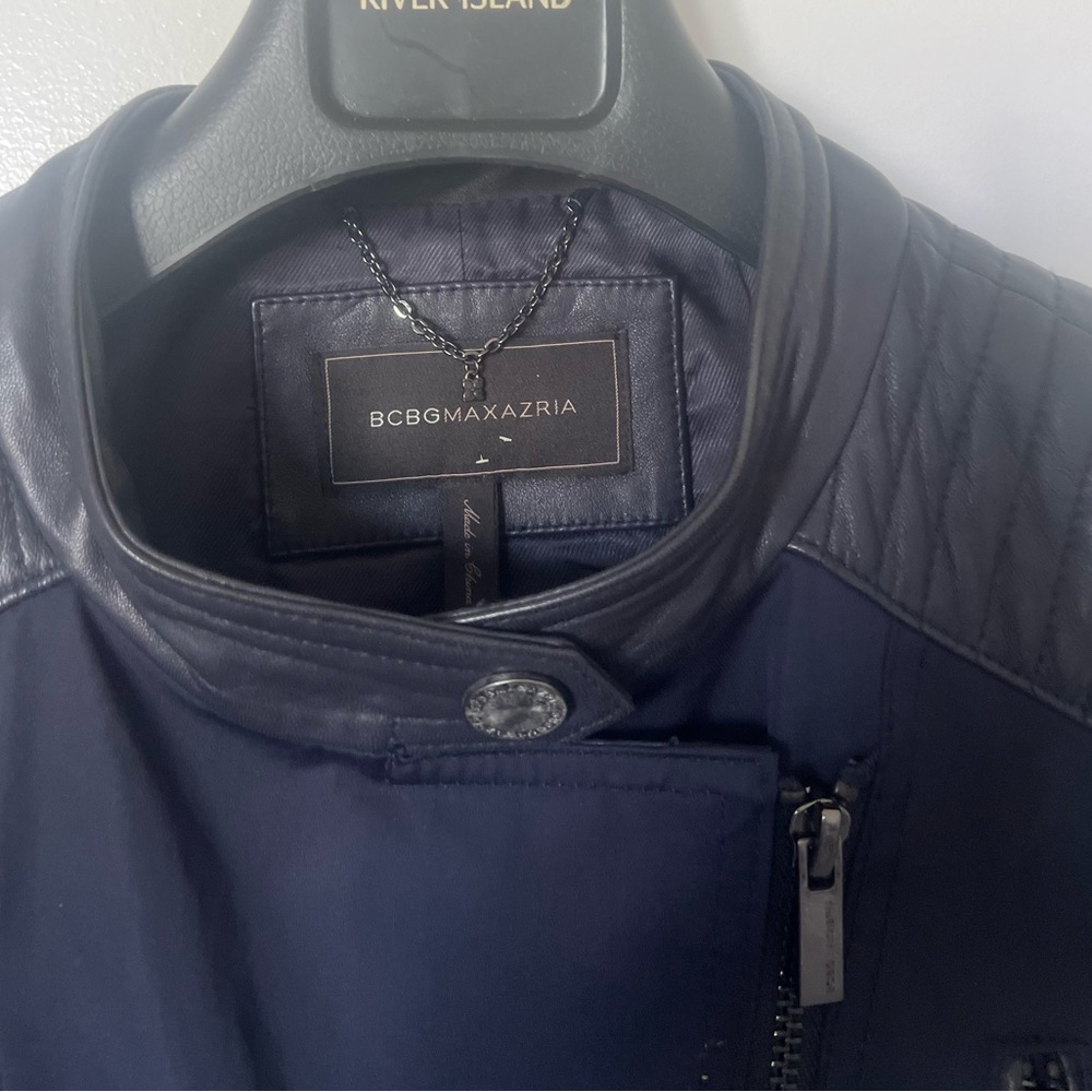 BCBGMaxAzria Navy Jacket with Black Leather Trim